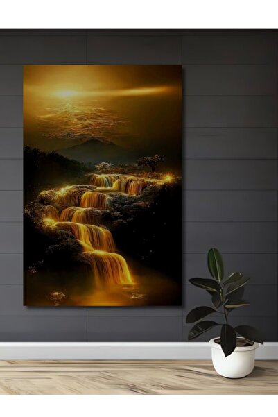 Teona Ahşap Ξύλινο Διακοσμητικό Τραπέζι Μοντέρνας Τέχνης με Εμφάνιση Χρυσού Κ...