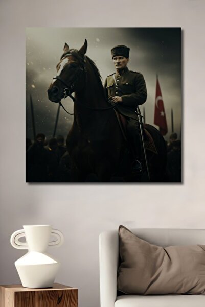 Teona Ahşap Μουσταφά Κεμάλ Ατατούρκ, Ξύλινο Διακοσμητικό Πίνακα με Ελαιογραφί...