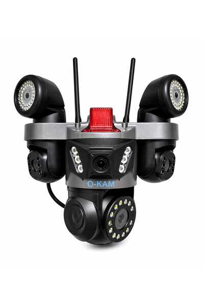 O-KAM PRO Okam OK-231 4 Lens WiFi Güvenlik Kamerası | LED Flaş + Çift Projektörlü | Gece Görüş | Akıllı Takip | 12V Adaptör Hediyeli
