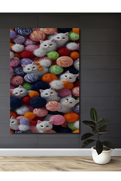 Teona Ahşap Χαριτωμένες λευκές γάτες και πολύχρωμα μάλλινα τσόφλια, ξύλινο δι...