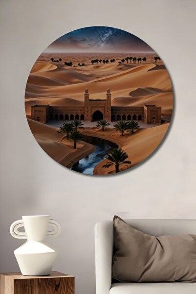 Teona Ahşap Στρογγυλό Ξύλινο Διακοσμητικό Τραπέζι Desert Oasis Legend για Σπί...