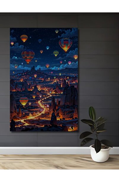 Teona Ahşap Μαγικά Μπαλόνια Καππαδοκία Τοπίο με ελαιογραφίες Διακοσμητικό Ξύλ...