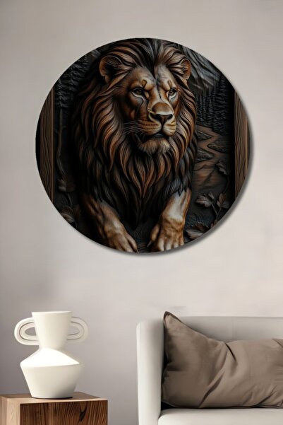 Teona Ahşap Στρογγυλό Ξύλινο Διακοσμητικό Τραπέζι με Σκαλιστό Σχέδιο Βασιλιά ...