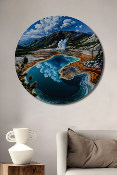 Teona Ahşap Στρογγυλό Ξύλινο Τραπέζι με Θέμα το Τοπίο Θερμικής Πηγής Ατμού κα...