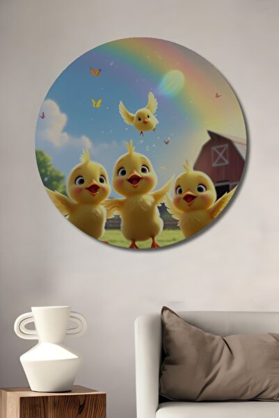 Teona Ahşap Στρογγυλό Ξύλινο Διακοσμητικό Τραπέζι με ζωγραφική ελαιογραφία με...