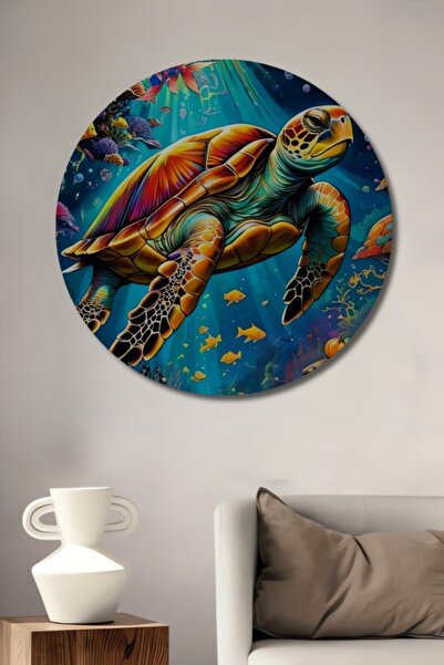 Teona Ahşap Στρογγυλό, πολύχρωμο ξύλινο διακοσμητικό τραπέζι με ελαιογραφία μ...