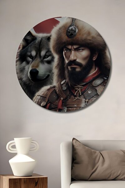 Teona Ahşap Στρογγυλό διακοσμητικό ξύλινο τραπέζι με ελαιογραφία με σχέδιο Πο...