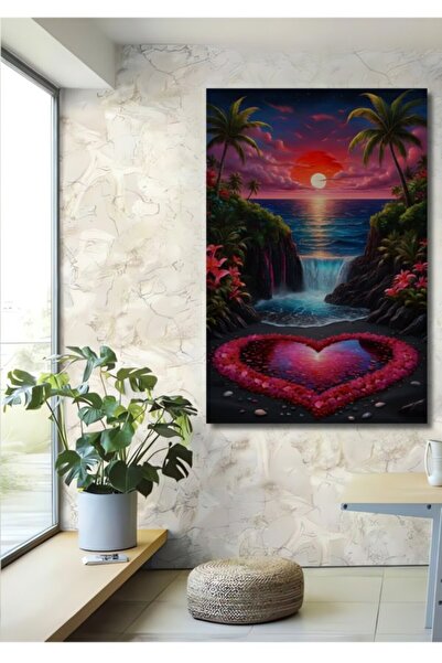 Teona Ahşap Ξύλινο διακοσμητικό τραπέζι με θέμα την αγάπη, τοπίο τροπικού παρ...