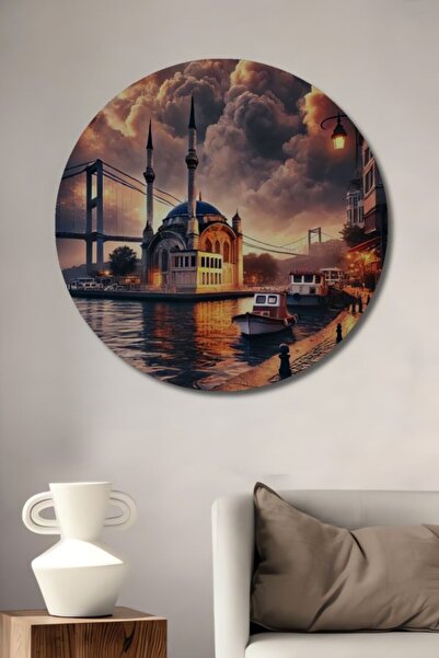 Teona Ahşap Στρογγυλό Ξύλινο Διακοσμητικό Πίνακα με Θέα στο Καταφάσιο της Κων...