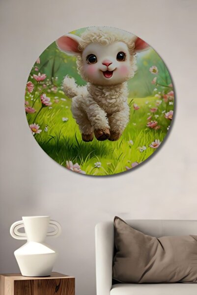 Teona Ahşap Στρογγυλό Ξύλινο Διακοσμητικό Πίνακα με Υδατογραφία σε Στυλ Ακουα...