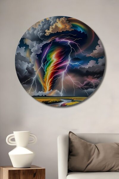 Teona Ahşap Στρογγυλό Ξύλινο Διακοσμητικό Πίνακα με Εφέ Ελαιογραφίας Στροβιλο...