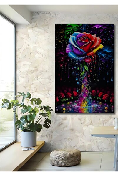 Teona Ahşap Πολύχρωμη ζωγραφική με λάδι τριαντάφυλλου, με όψη ξύλου, διακοσμη...