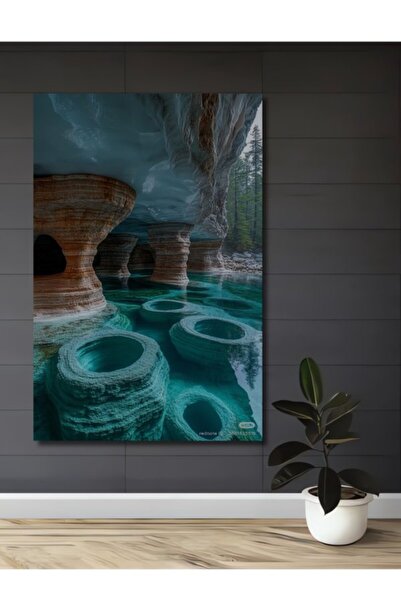 Teona Ahşap Γοητευτικό Ξύλινο Διακοσμητικό Τραπέζι με Σχέδιο Σπηλιάς και Τυρκ...