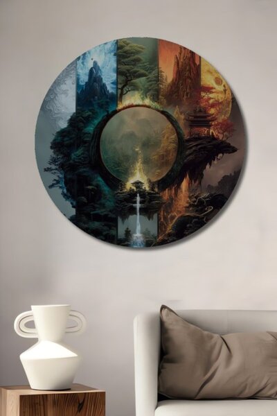 Teona Ahşap Στρογγυλό Ξύλινο Διακοσμητικό Τραπέζι με Ψηφιακή Εκτύπωση Dragon ...