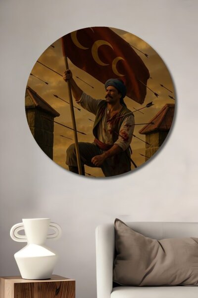 Teona Ahşap Στρογγυλό Ξύλινο Διακοσμητικό Πίνακα με Ελαιογραφία Οθωμανικού Πο...