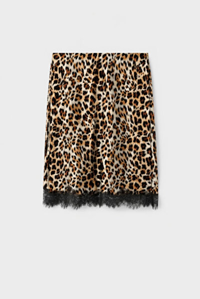 Babushka Σατέν φούστα με δαντέλα με σχέδιο λεοπάρ