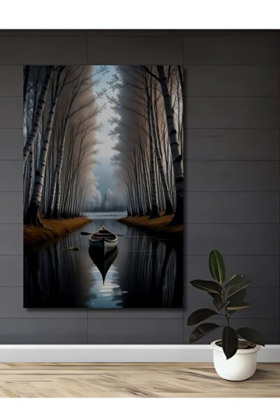 Teona Ahşap Μαγικό Κανό του Δάσους με Ελαιογραφία, Ξύλινο Διακοσμητικό Τραπέζ...