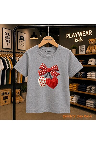 playwear Πλεκτό μπλουζάκι με στάμπα κερασιών και κορδέλα, 100% παιδικό unisex...