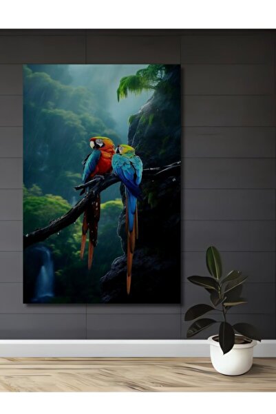 Teona Ahşap Πολύχρωμοι Παπαγάλοι Ελαιογραφία με όψη ξύλου Διακοσμητικός πίνακ...