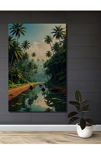 Teona Ahşap Ξύλινο διακοσμητικό τραπέζι με ελαιογραφία με θέμα το ταξίδι με κ...