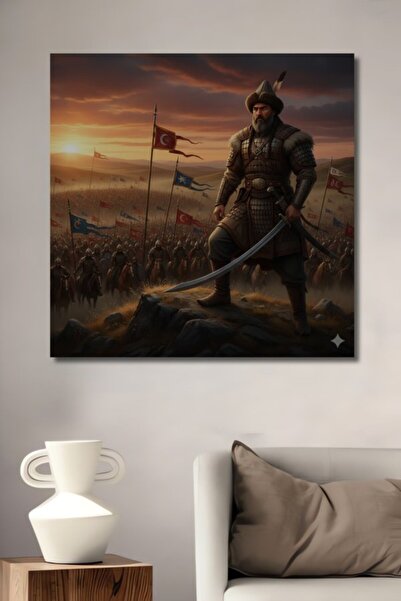 Teona Ahşap Οθωμανός Πολεμιστής, Ξύλινο Διακοσμητικό Τραπέζι με Ελαιογραφία, ...