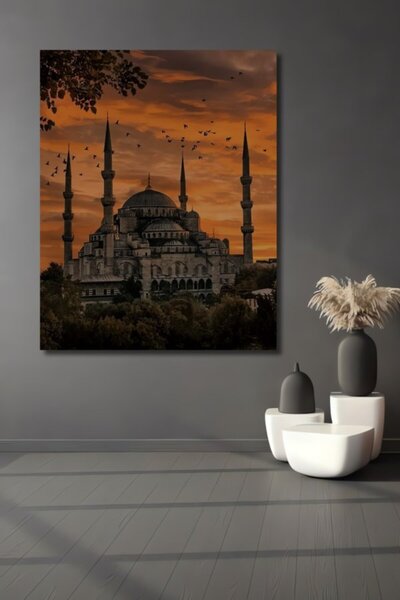 Teona Ahşap Ξύλινο διακοσμητικό τραπέζι με ελαιογραφία ηλιοβασιλέματος από τη...