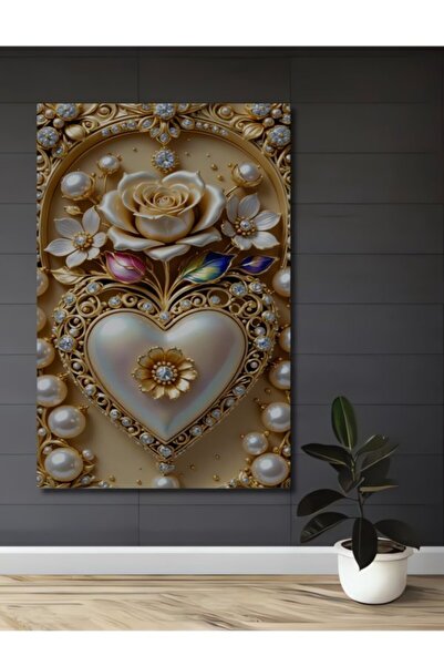 Teona Ahşap Ξύλινο Διακοσμητικό Τραπέζι με Χρυσό Τριαντάφυλλο και Καρδιά από ...