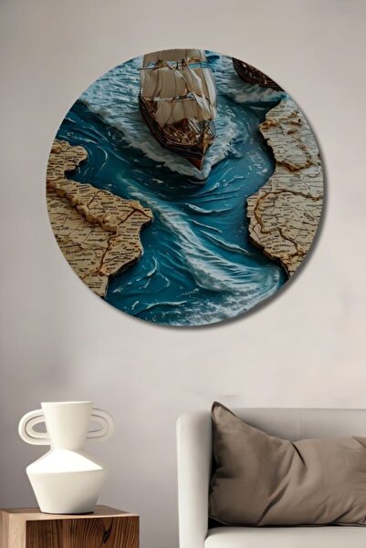 Teona Ahşap Στρογγυλό Ξύλινο Διακοσμητικό Τραπέζι με θέμα την Ιστορία, τα Ιστ...