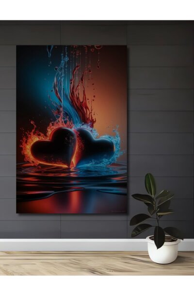 Teona Ahşap Σχέδιο Καρδιάς με Φωτιά και Νερό Μοντέρνα Αφηρημένη Τέχνη Ξύλινο ...