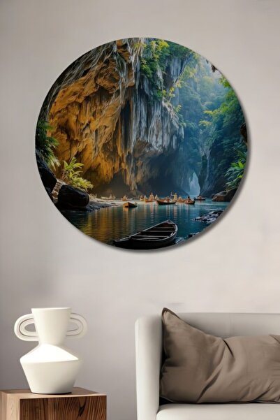 Teona Ahşap Στρογγυλό Ξύλινο Διακοσμητικό Τραπέζι με Εμφάνιση Ακουαρέλας για ...