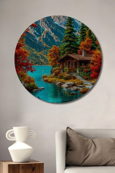 Teona Ahşap Στρογγυλό Ξύλινο Διακοσμητικό Πίνακα με θέα σε Μαγικό Δάσος, Παγώ...