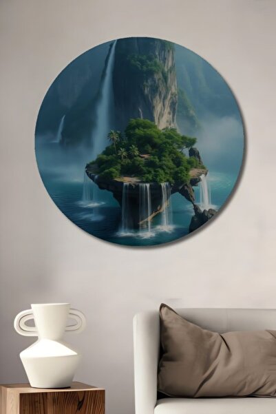 Teona Ahşap Στρογγυλό ξύλινο διακοσμητικό πίνακα με θέμα τον αεροπορικό νησί,...