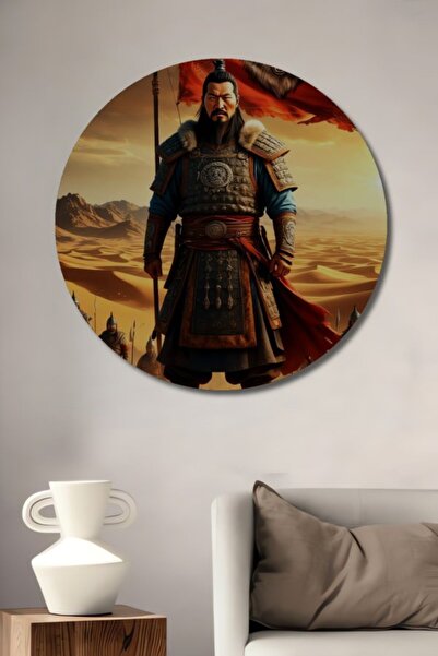 Teona Ahşap Στρογγυλό Ξύλινο Διακοσμητικό Τραπέζι με Ελαιογραφία Στρατιωτικού...