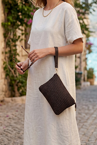 VivazzaLuxe Doğal Hasır Örme Orta Boy Kadın Yazlık Portföy Clutch Çanta
