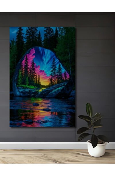 Teona Ahşap Παραμυθένιο Τοπίο Δάσους με Ελαιογραφία, Ξύλινο Διακοσμητικό Τραπ...