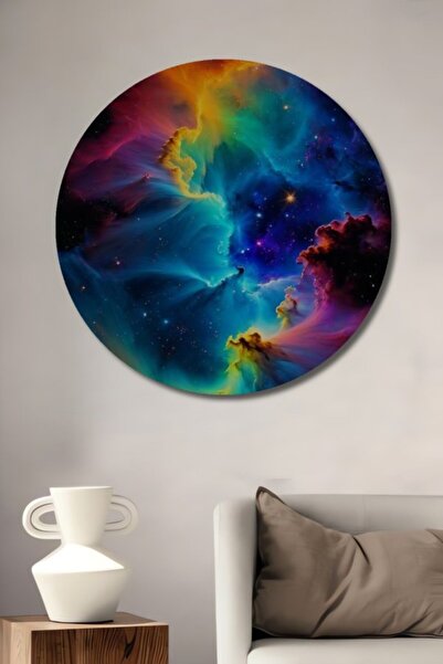 Teona Ahşap Στρογγυλό Ξύλινο Διακοσμητικό Τραπέζι με Ελαιογραφία σε Όψη Χρωμα...