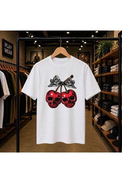 playwear Μπλουζάκι με στάμπα κεφαλής νεκρού κεφαλιού και σχέδιο κεράσι, 100% ...