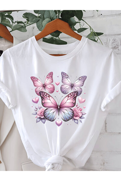 gencerco 3 τεμάχια Premium Oversize μπλουζάκια με στάμπα ροζ πεταλούδας