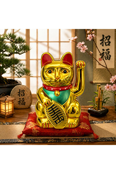 hediyeconcepti Şans Getiren Altın Kedi Biblo Maneki Neko Dekoratif Figür Parl...