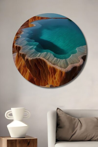 Teona Ahşap Στρογγυλό Ξύλινο Διακοσμητικό Τραπέζι με Εφέ Ακουαρέλας από Τραβε...