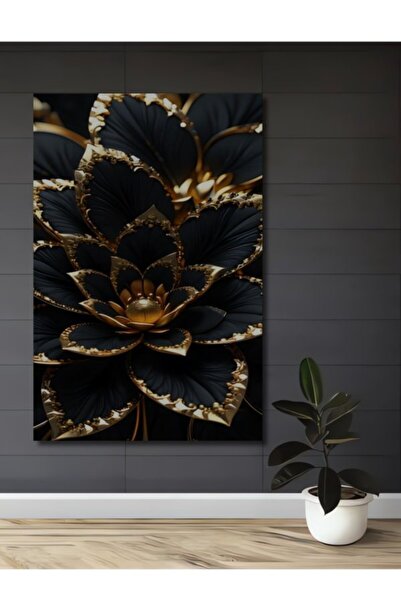 Teona Ahşap Διακοσμητικό ξύλινο τραπέζι με χρυσόφυλλο μαύρο λουλούδι λωτού κα...