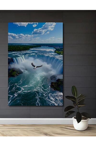 Teona Ahşap Ξύλινο διακοσμητικό τραπέζι με ελαιογραφία με θέμα τον καταρράκτη...