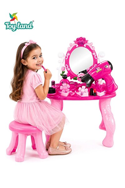 TOY LAND Kids Princess Vanity Table Set with Mirror & Hair Dryer – Beauty Mak...