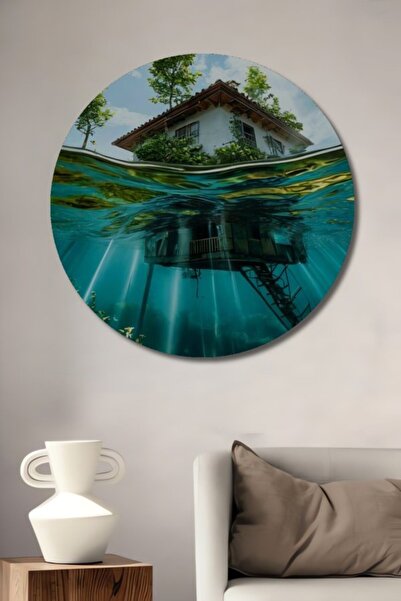 Teona Ahşap Στρογγυλό Ξύλινο Διακοσμητικό Τραπέζι με Εφέ Ελαιογραφίας για Σπί...