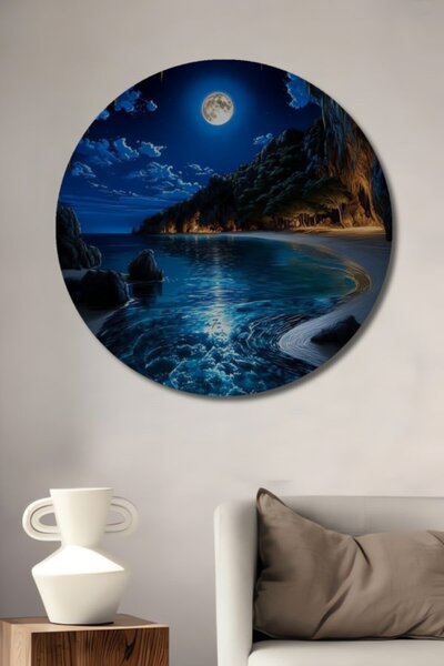 Teona Ahşap Στρογγυλό Ξύλινο Διακοσμητικό Πίνακα με θέμα το Φεγγάρι, την Παρα...