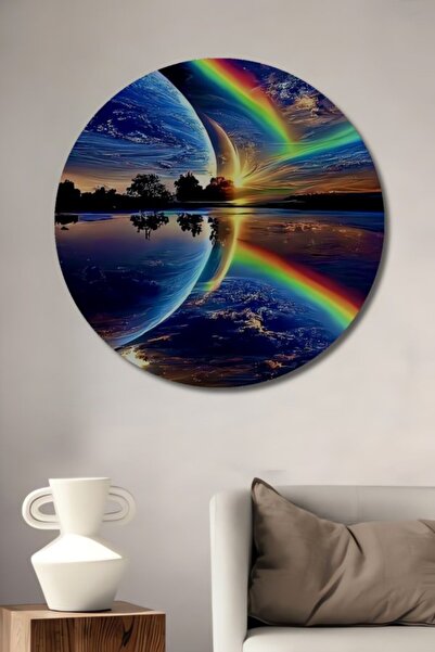 Teona Ahşap Στρογγυλό, πανέμορφο, διακοσμητικό ξύλινο τραπέζι με ελαιογραφία ...