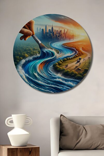 Teona Ahşap Δημιουργικό Αστικό Τοπίο με Ελαιογραφία, Ξύλινο Διακοσμητικό Τραπ...