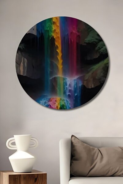 Teona Ahşap Στρογγυλός Καταρράκτης Ουράνιου Τόξου με ελαιογραφία, διακοσμητικ...