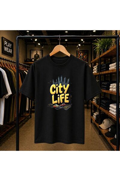 playwear تي شيرت City Life مطبوع على الصدر مصنوع من القطن بنسبة 100% واسع الح...