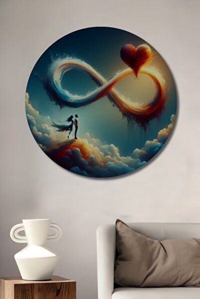 Teona Ahşap Στρογγυλή Ξύλινη Διακοσμητική Ζωγραφική με Μοντέρνα Τέχνη και Μοτ...